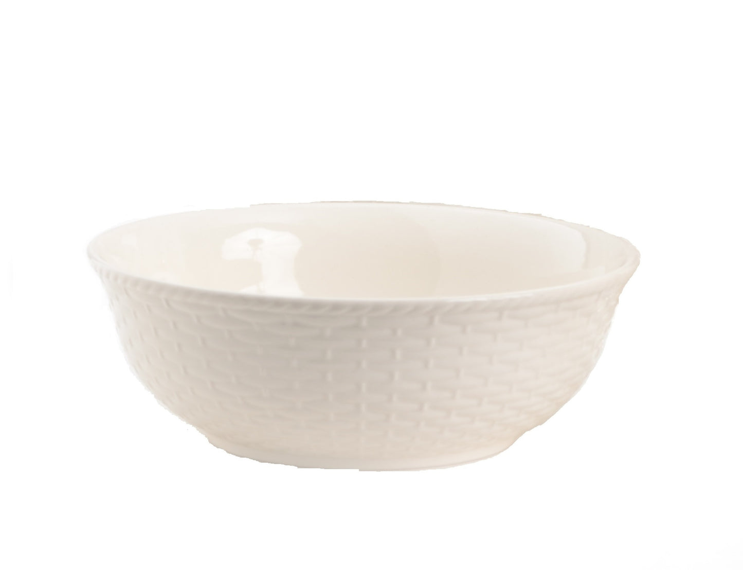 White 4-Piece Round Weave Stoneware Set of 4 Bowl Set
