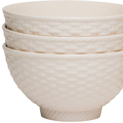 White 4-Piece Weave Stoneware Set of 4 Bowl Set