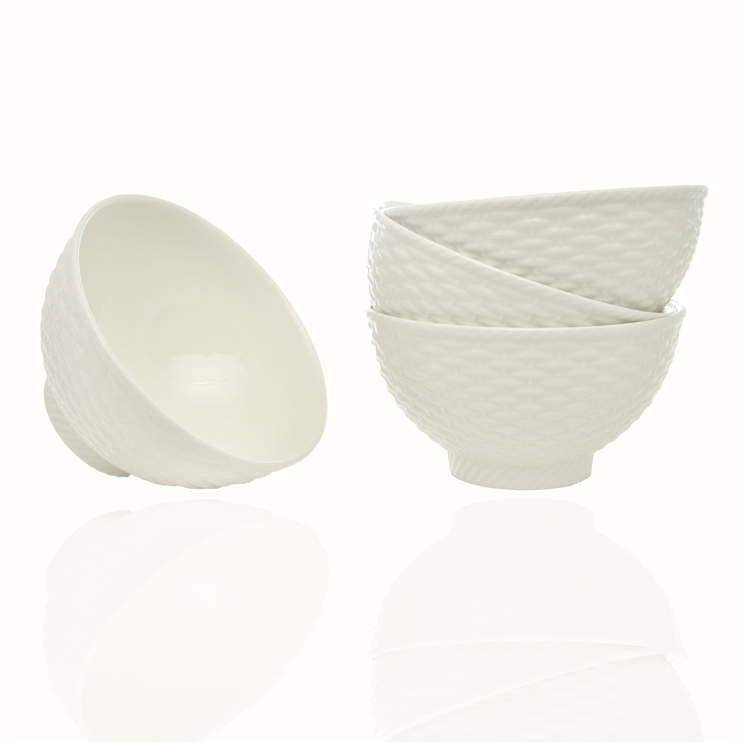 White 4-Piece Weave Stoneware Set of 4 Bowl Set
