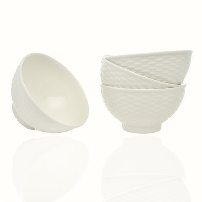 White 4-Piece Weave Stoneware Set of 4 Bowl Set