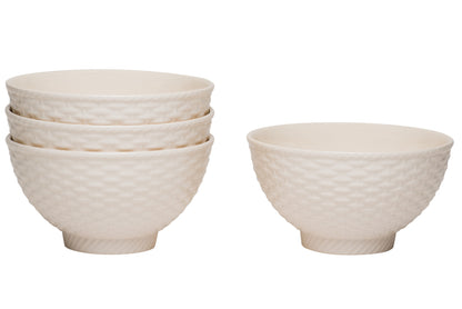 White 4-Piece Weave Stoneware Set of 4 Bowl Set