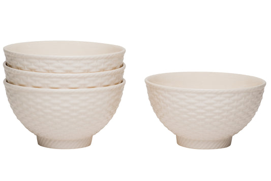 White 4-Piece Weave Stoneware Set of 4 Bowl Set