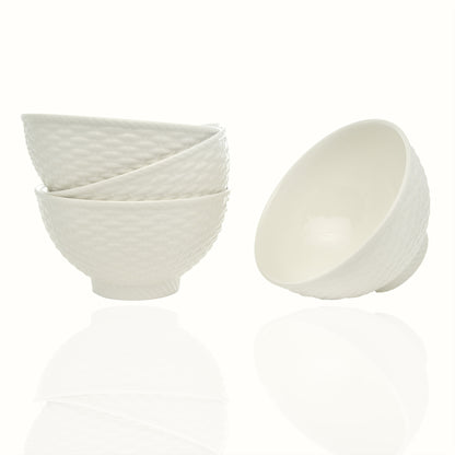 White 4-Piece Weave Stoneware Set of 4 Bowl Set