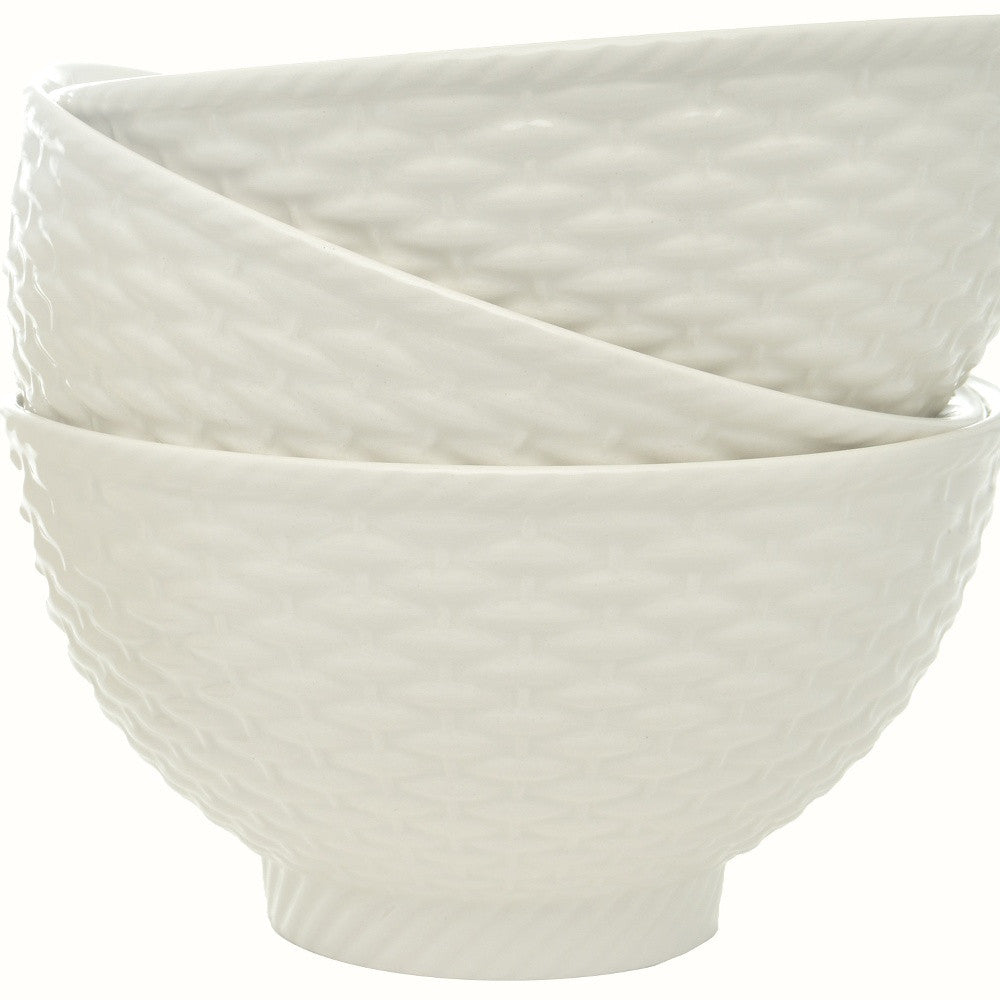 White 4-Piece Weave Stoneware Set of 4 Bowl Set