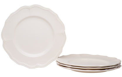 White 4-Piece Scallop Stoneware Set of 4 Dinner Plate Set