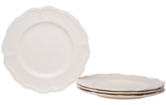 White 4-Piece Scallop Stoneware Set of 4 Dinner Plate Set