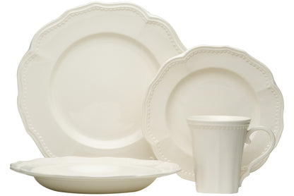 White 4-Piece Scallop Stoneware Set of 4 Dinner Plate Set