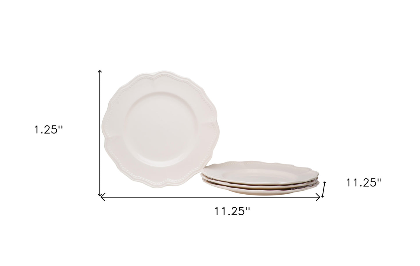 White 4-Piece Scallop Stoneware Set of 4 Dinner Plate Set