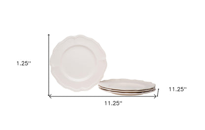 White 4-Piece Scallop Stoneware Set of 4 Dinner Plate Set