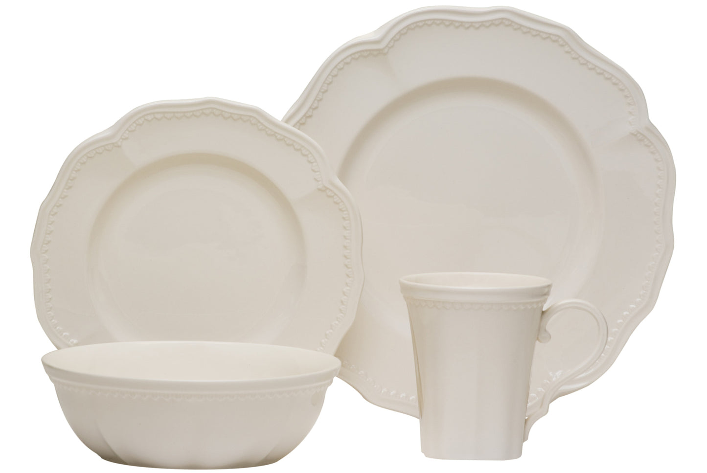 White 4-Piece Round Scallop Stoneware Set of 4 Salad Plate Set