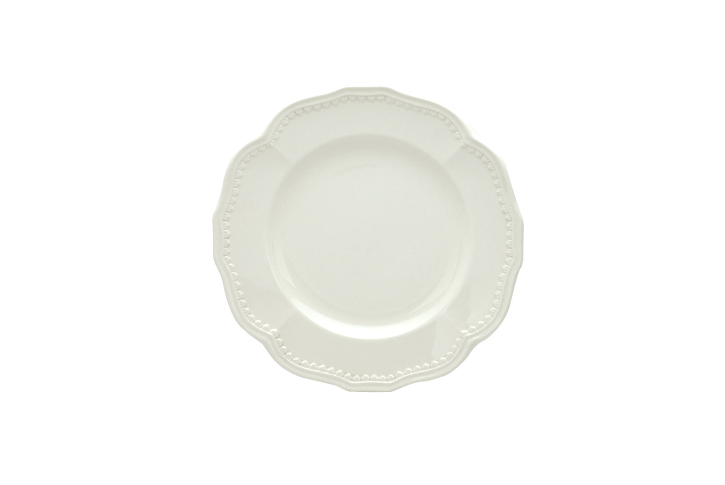 White 4-Piece Round Scallop Stoneware Set of 4 Salad Plate Set