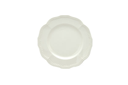 White 4-Piece Round Scallop Stoneware Set of 4 Salad Plate Set