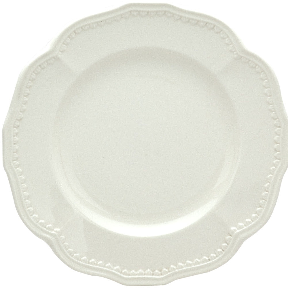 White 4-Piece Round Scallop Stoneware Set of 4 Salad Plate Set