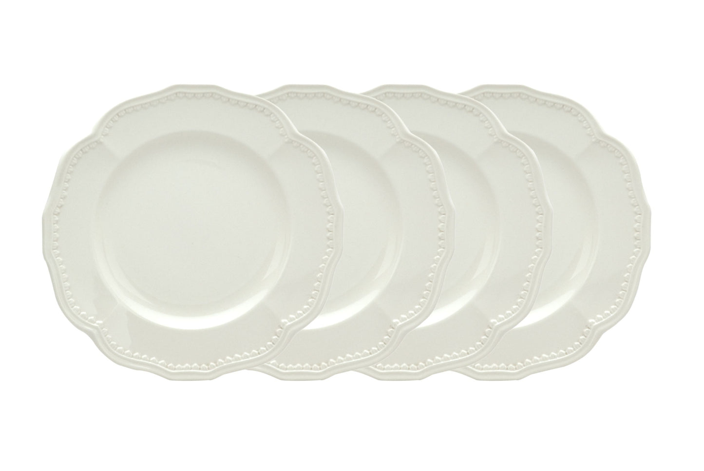 White 4-Piece Round Scallop Stoneware Set of 4 Salad Plate Set