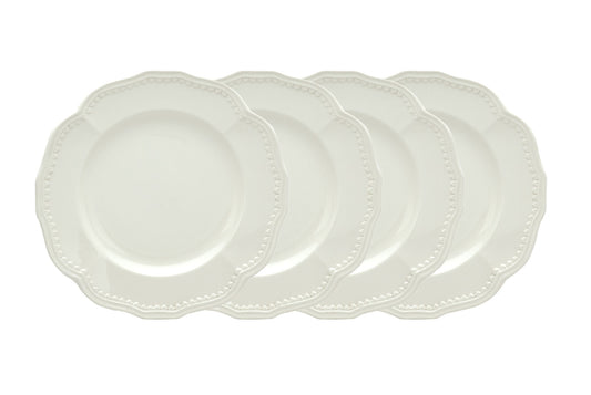 White 4-Piece Round Scallop Stoneware Set of 4 Salad Plate Set