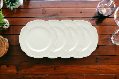 White 4-Piece Round Scallop Stoneware Set of 4 Salad Plate Set