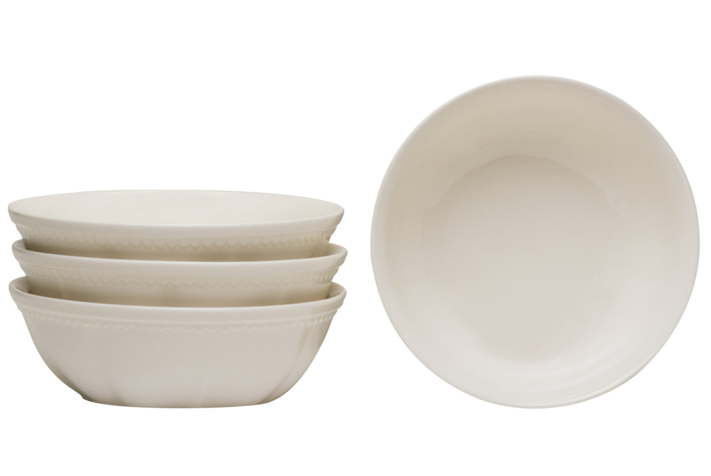 White 4-Piece Round Scallop Stoneware Set of 4 Bowl Set