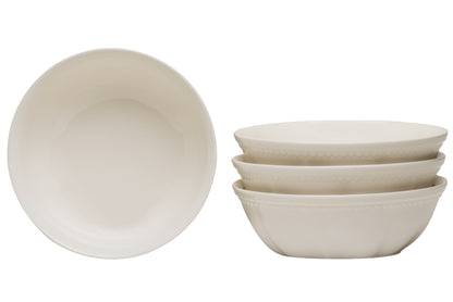 White 4-Piece Round Scallop Stoneware Set of 4 Bowl Set