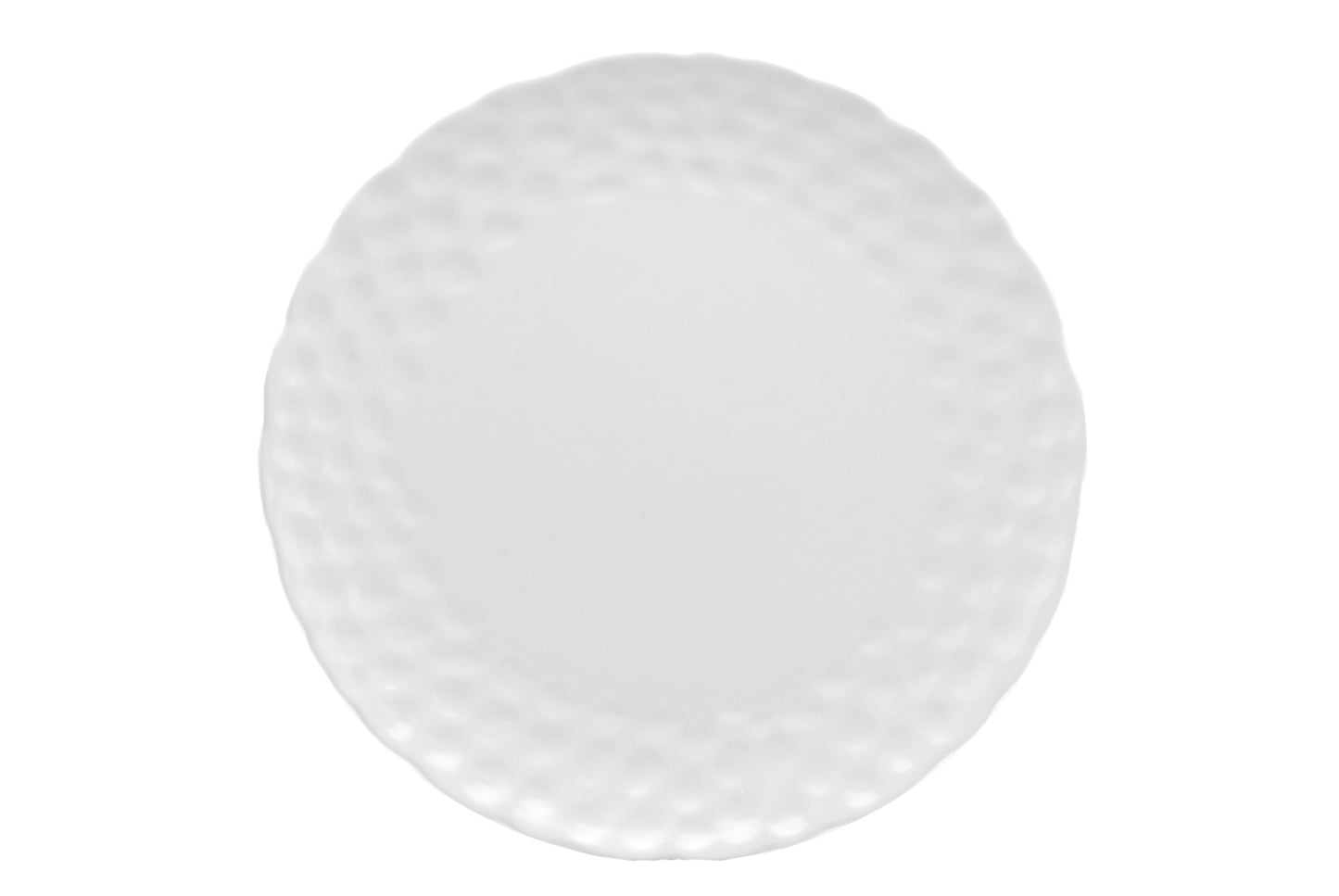 White Six Piece Round Pebbled Porcelain Set of 6 Dinner Plate Set