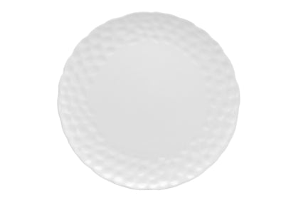 White Six Piece Round Pebbled Porcelain Set of 6 Dinner Plate Set