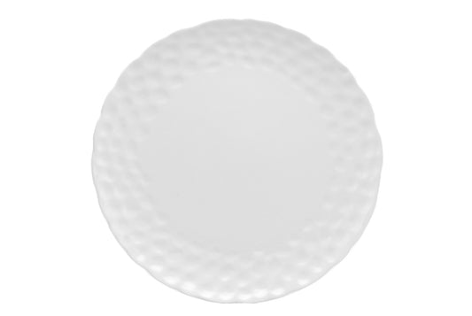 White Six Piece Round Pebbled Porcelain Set of 6 Dinner Plate Set