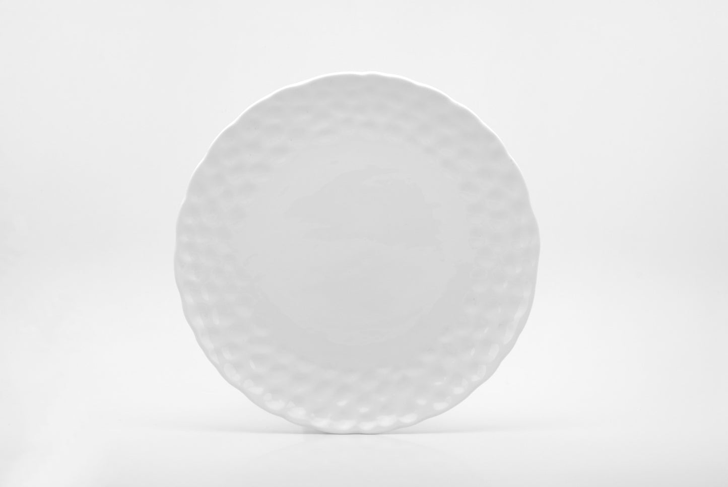 White Six Piece Round Pebbled Porcelain Set of 6 Dinner Plate Set