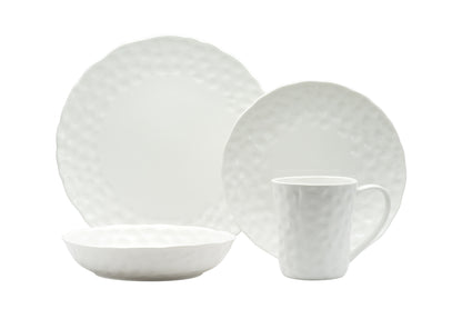 White Six Piece Round Pebbled Porcelain Set of 6 Dinner Plate Set