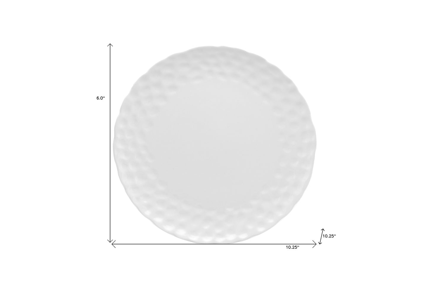 White Six Piece Round Pebbled Porcelain Set of 6 Dinner Plate Set