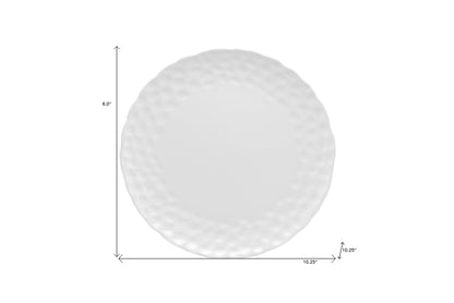 White Six Piece Round Pebbled Porcelain Set of 6 Dinner Plate Set