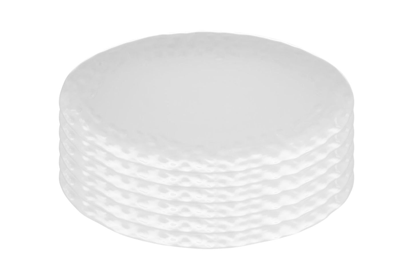 White Six Piece Round Pebbled Porcelain Set of 6 Dinner Plate Set