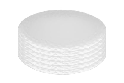 White Six Piece Round Pebbled Porcelain Set of 6 Dinner Plate Set