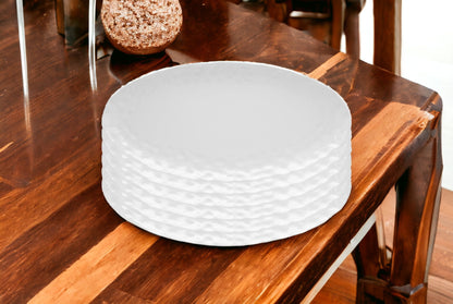 White Six Piece Round Pebbled Porcelain Set of 6 Dinner Plate Set