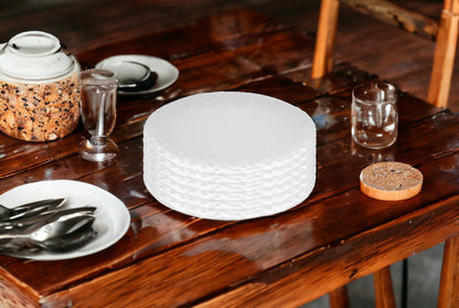 White Six Piece Round Pebbled Porcelain Set of 6 Salad Plate Set