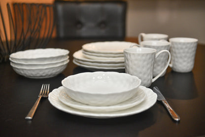 White Six Piece Round Pebbled Porcelain Set of 6 Salad Plate Set