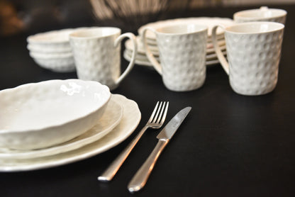 White Six Piece Round Pebbled Porcelain Set of 6 Bowl Set
