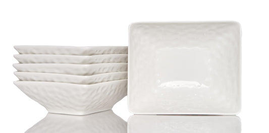 White Six Piece Pebbled Porcelain Set of 6 Bowl Set