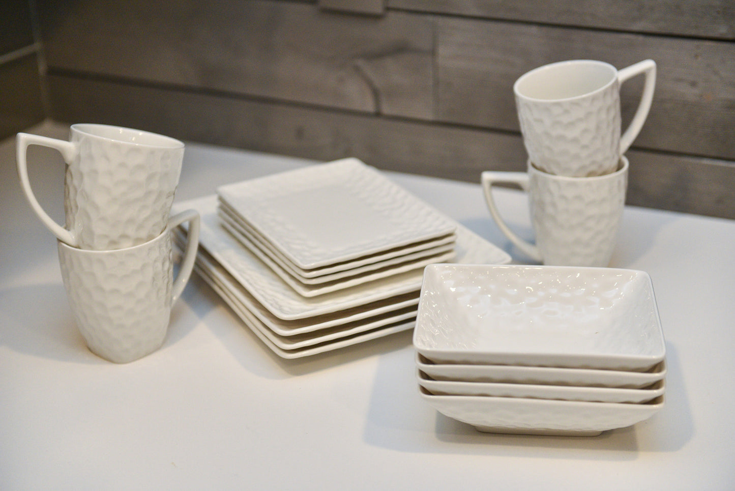 White Six Piece Pebbled Porcelain Set of 6 Bowl Set