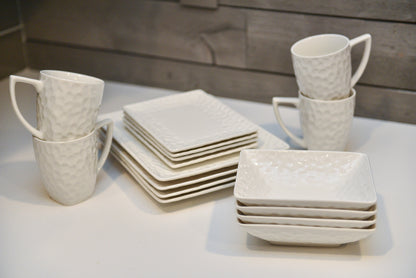 White Six Piece Pebbled Porcelain Set of 6 Bowl Set