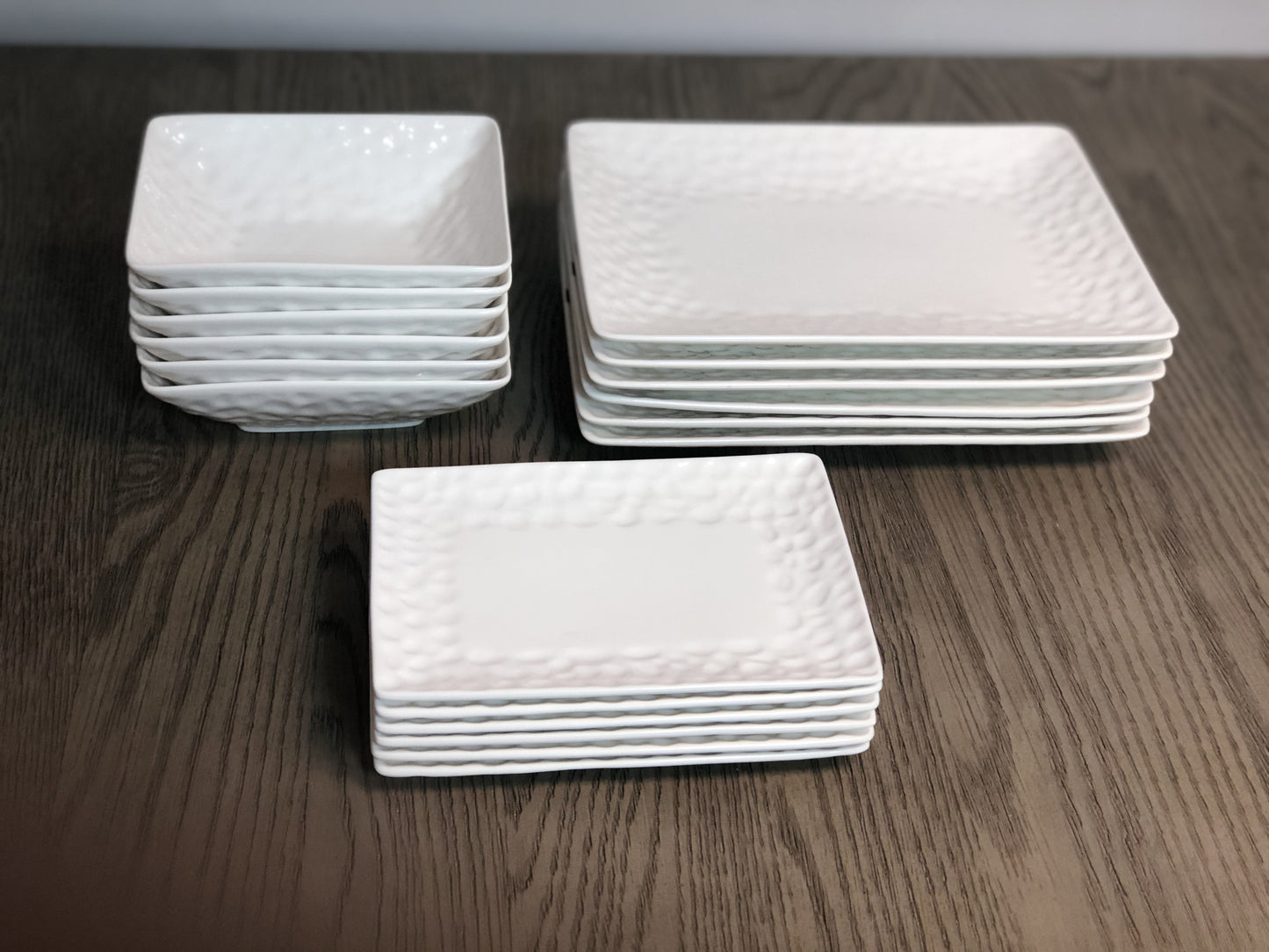 White Six Piece Pebbled Porcelain Set of 6 Bowl Set
