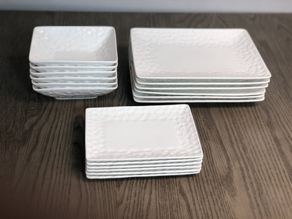 White Six Piece Pebbled Porcelain Set of 6 Bowl Set
