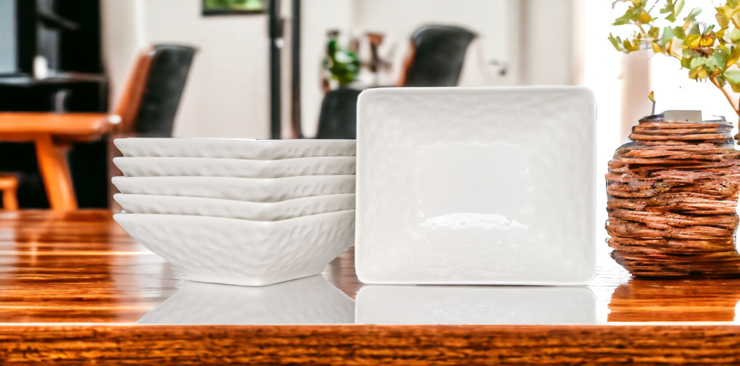 White Six Piece Pebbled Porcelain Set of 6 Bowl Set