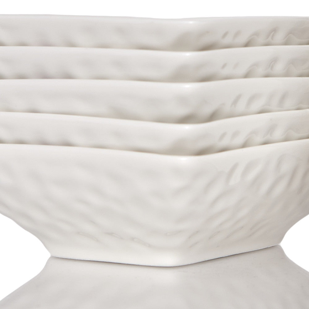 White Six Piece Pebbled Porcelain Set of 6 Bowl Set