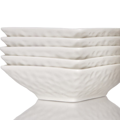 White Six Piece Pebbled Porcelain Set of 6 Bowl Set