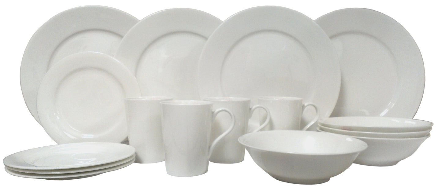 White 16-Piece Round Bone China Set of 4 Dinnerware Set