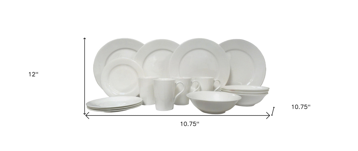 White 16-Piece Round Bone China Set of 4 Dinnerware Set
