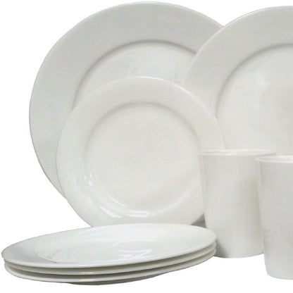 White 16-Piece Round Bone China Set of 4 Dinnerware Set