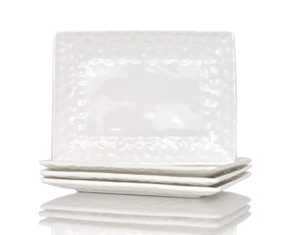 White Six Piece Rectangle Pebbled Porcelain Set of 6 Dinner Plate Set