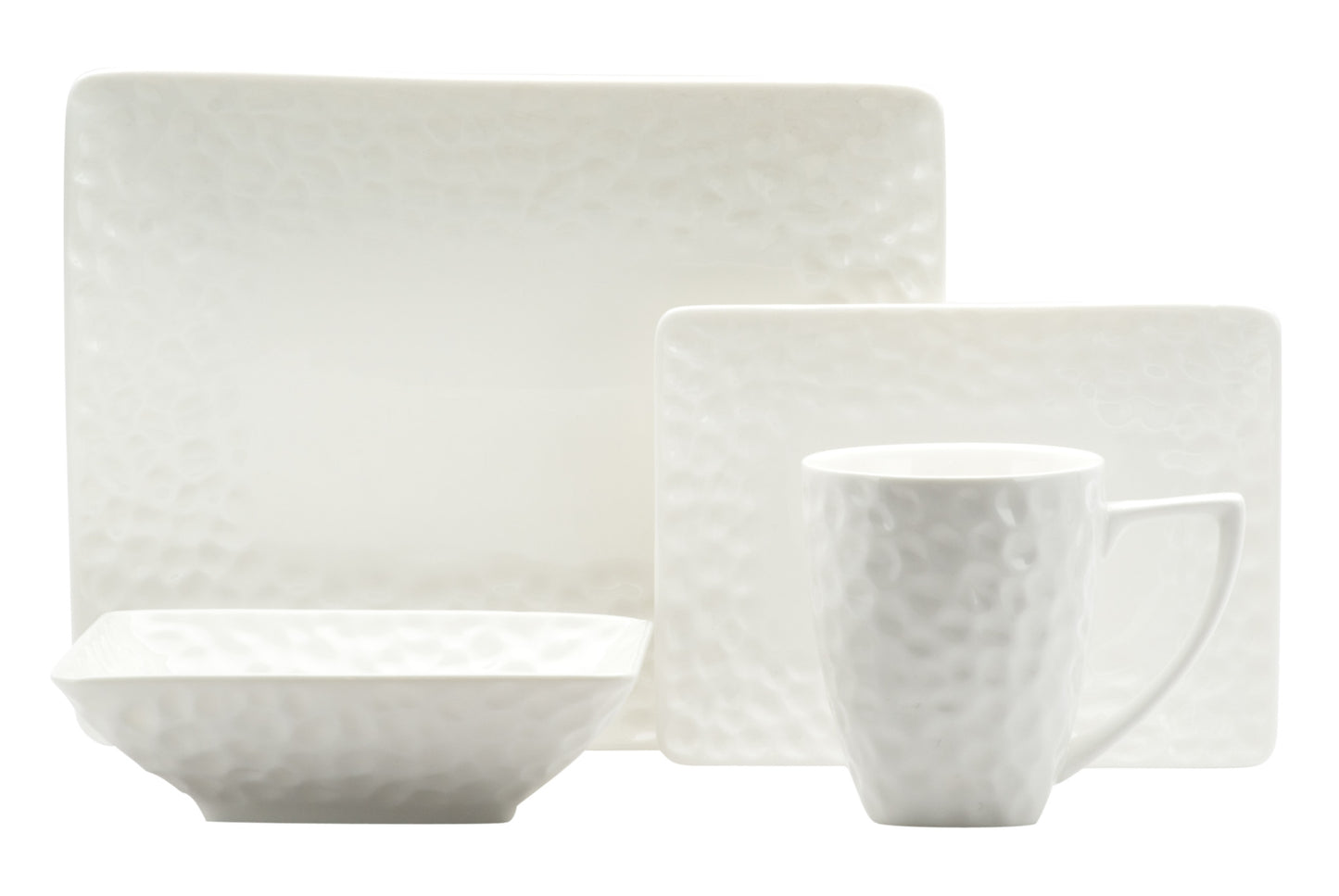 White Six Piece Rectangle Pebbled Porcelain Set of 6 Dinner Plate Set