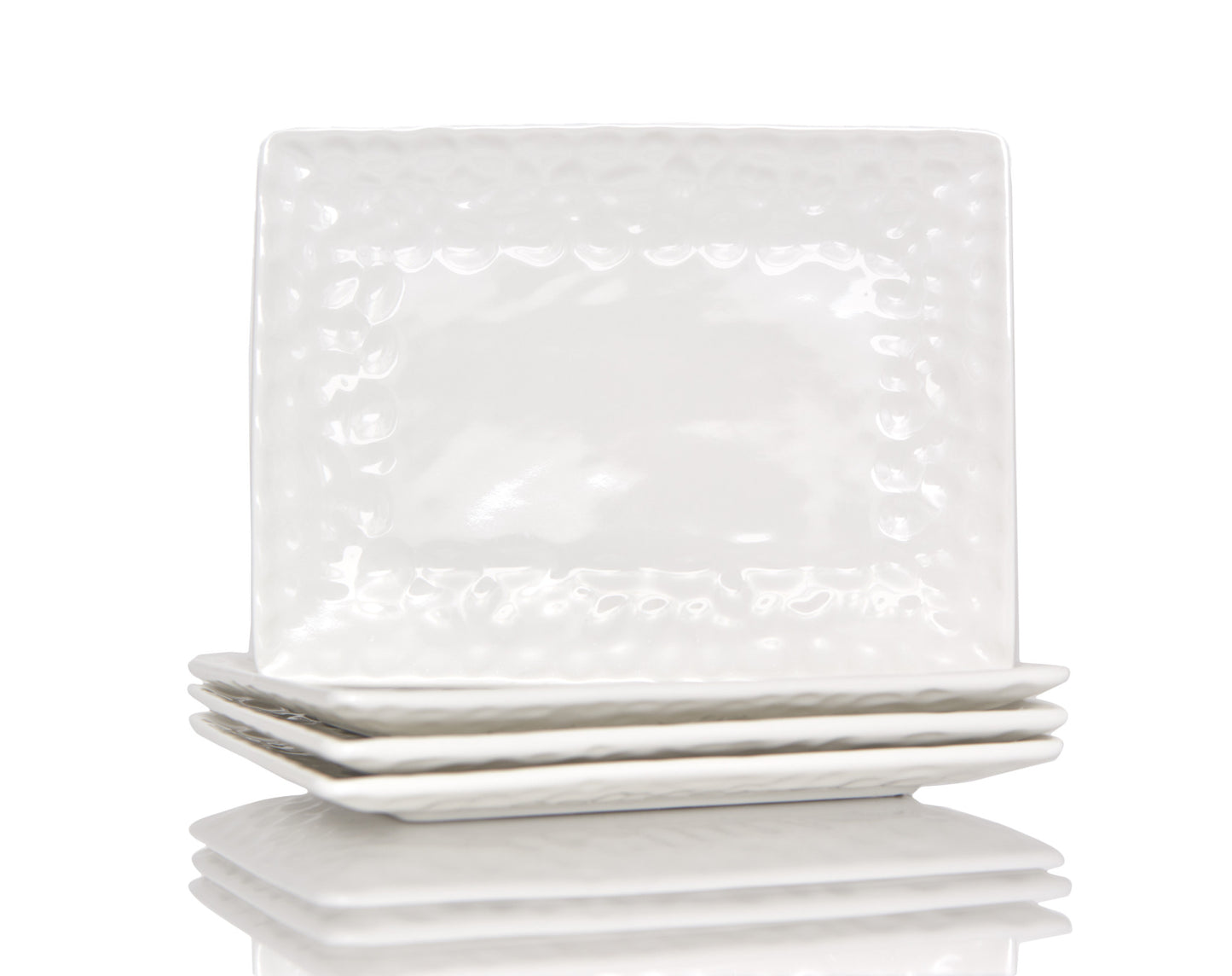 White Six Piece Rectangle Pebbled Porcelain Set of 6 Dinner Plate Set