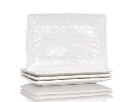White Six Piece Rectangle Pebbled Porcelain Set of 6 Dinner Plate Set